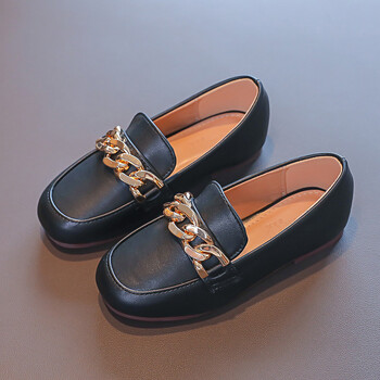 ULKNN Παιδική μεταλλική αλυσίδα Flats Girls Slip On Shoe Παιδικά casual Loafers Spring Girl Δερμάτινα παπούτσια βρετανικά βρεφικά δερμάτινα παπούτσια