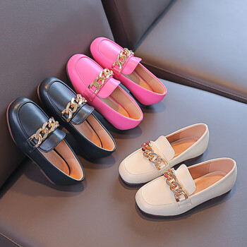 ULKNN Παιδική μεταλλική αλυσίδα Flats Girls Slip On Shoe Παιδικά casual Loafers Spring Girl Δερμάτινα παπούτσια βρετανικά βρεφικά δερμάτινα παπούτσια