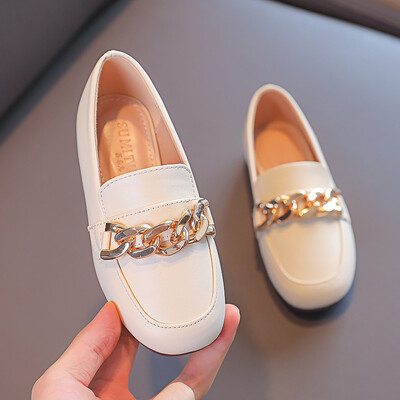 ULKNN Pantofi pentru copii cu lanț metalic Pantofi pentru fete Pantofi pentru copii Mocasini casual Pantofi din piele pentru fete de primăvară Pantofi din piele pentru bebeluși britanici