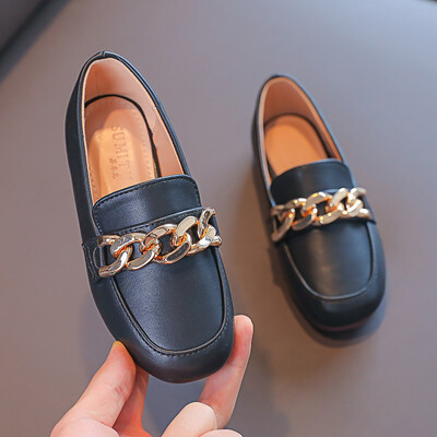 ULKNN Pantofi pentru copii cu lanț metalic Pantofi pentru fete Pantofi pentru copii Mocasini casual Pantofi din piele pentru fete de primăvară Pantofi din piele pentru bebeluși britanici