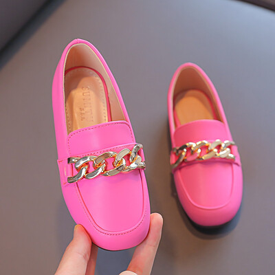 ULKNN Pantofi pentru copii cu lanț metalic Pantofi pentru fete Pantofi pentru copii Mocasini casual Pantofi din piele pentru fete de primăvară Pantofi din piele pentru bebeluși britanici