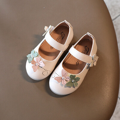 Bež ružičaste dječje cipele za princezu s leptirima Dječje kožne cipele s mekim dnom Jednostruke cipele za ples za djevojčice Chaussure Fille