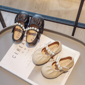 Tüdrukute nahast kingad peole pulmadeks Lastele Retroprintsessi kingad pärlitega Lastele Plisseeritud vabaajajalatsid Pehme tald