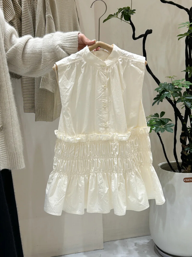 Κορίτσια Casual Φορέματα Καλοκαιρινή Νέα Κορεάτικη μόδα φόρεμα από βαμβακερό ύφασμα Παιδικά ρούχα 2024 με κουμπιά πλισέ μασίφ χαλαρά