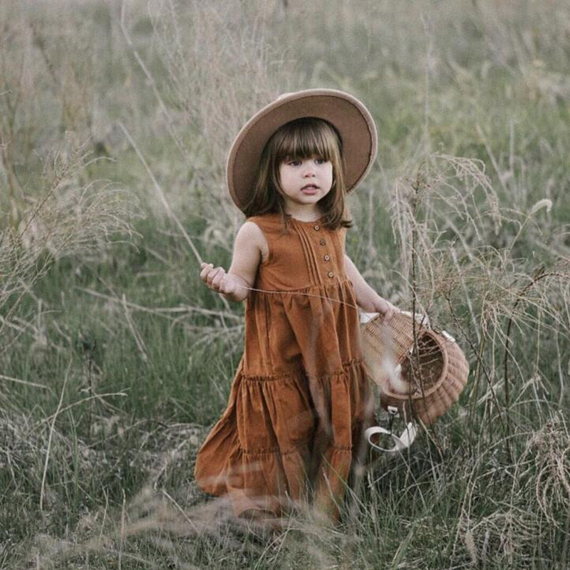 1-8 години Плажна рокля за момичета Летни уютни ленени памучни детски рокли за малки деца Бохемско облекло Детски дрехи