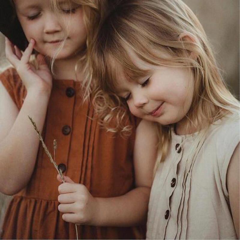 1-8 години Плажна рокля за момичета Летни уютни ленени памучни детски рокли за малки деца Бохемско облекло Детски дрехи