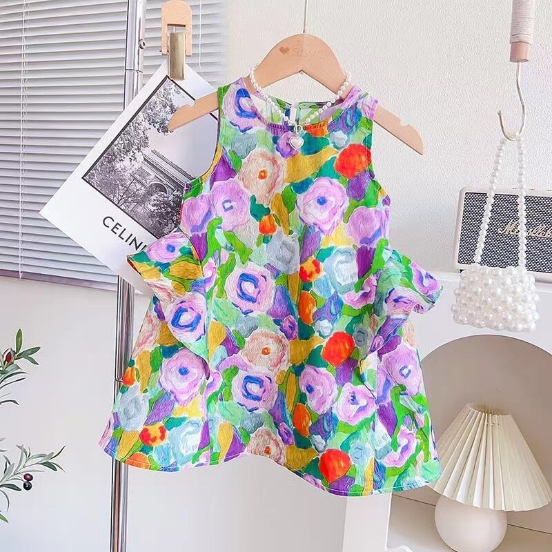 2024. aasta suvekleit, suvine uus väike tüdruk, moekas vaba aja printsesskleit Laste õhuke kleit Trendikas lasteriided