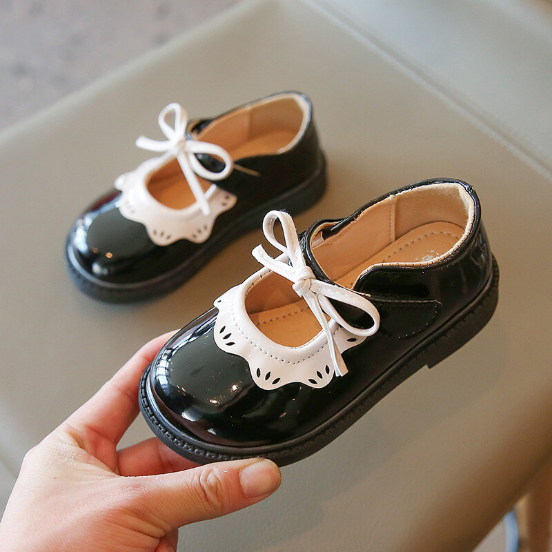 „Tassel Bow“ juodi/bordo spalvos odiniai mergaičių batai pavasariui ir rudeniui lauko PU Princess odiniai batai, 21-35 dydis Sandalias De Mujer