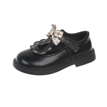 Παιδικά Sweet Leather Shoes 2024 New Girls Fashion Soft Sole Princess παπούτσια με κεντημένο φιόγκο Παιδικά φλατ για πάρτι γάμου