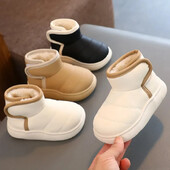 Zimske tople čizme za snijeg Dječje kožne plišane gležnjače Dječaci Djevojčice Pamučne cipele s mekim potplatom Dječja modna obuća za malu djecu