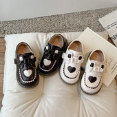 Slatke cipele za princezu za male djevojčice, modne dječje kožne cipele s mekim potplatom sa slatkim ljubavnim srcem, ravne cipele za djevojčice s mašnom i čipkom za zabavu