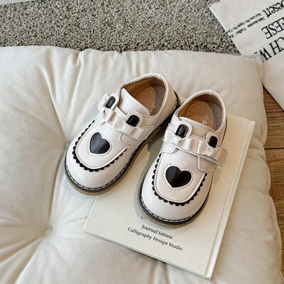 Slatke cipele za princezu za male djevojčice, modne dječje kožne cipele s mekim potplatom sa slatkim ljubavnim srcem, ravne cipele za djevojčice s mašnom i čipkom za zabavu