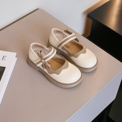 Dječja modna kožna obuća za djevojčice Čipkasta mašna u boji Mekana 2023. Dječja obuća s isporukom u isporuci Neklizajuća, s okruglim prstima, crna bež