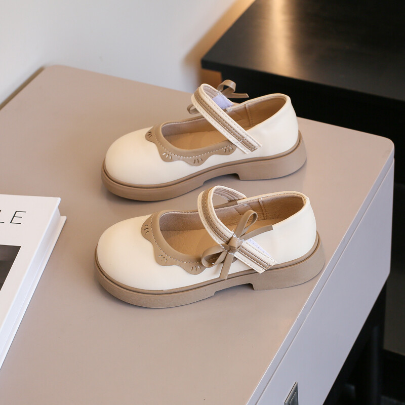 Dječja modna kožna obuća za djevojčice Čipkasta mašna u boji Mekana 2023. Dječja obuća s isporukom u isporuci Neklizajuća, s okruglim prstima, crna bež