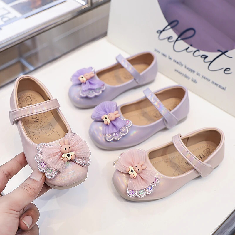 Vöörisõlmega laste esituskingad Laste multifilmi jänkuprintsessi kingad Moodsad tüdrukute nahkkingad 2024. aasta pulmapeoks