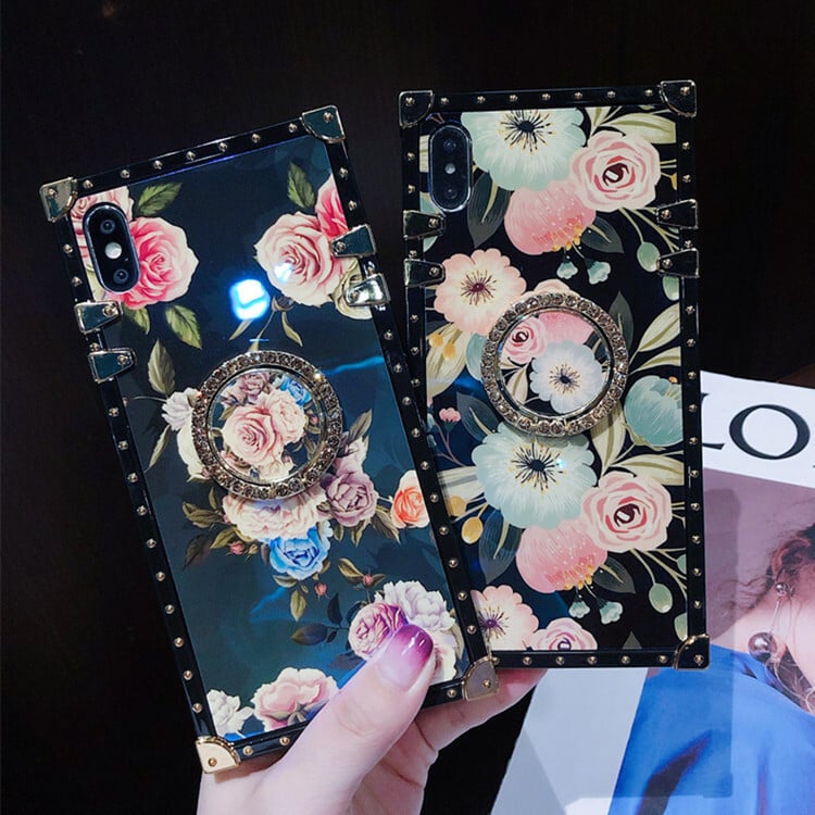 Potrivit pentru husa pentru telefonul mobil iphone14, floare în stil chinezesc, suport pentru inel cu strasuri deschise albastre, husă de protecție nouă S21FE