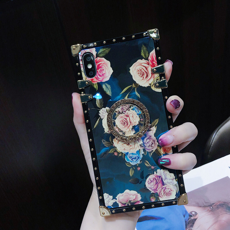 Potrivit pentru husa pentru telefonul mobil iphone14, floare în stil chinezesc, suport pentru inel cu strasuri deschise albastre, husă de protecție nouă S21FE