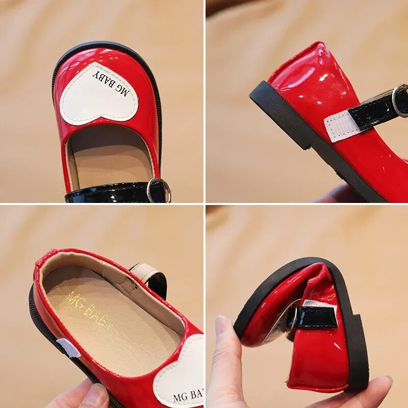 2024 Printsess Girl All Match Patent Leahter Prom Party Kingad Koolitüdrukute moeetendus Kingad Armastus Väikelaps mary jane Kingad H07041