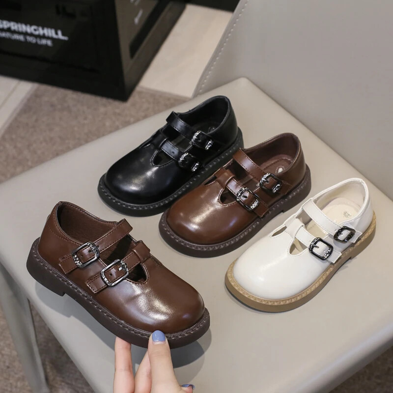 2024. aasta Ühendkuningriigi vormirõivad tüdrukutele mõeldud koolikingad T-rihmaga Mitmekülgsed laste nahast kingad Lihtsad Korea polüuretaanist ümara varbaga libisemiskindlad lastejalatsid