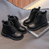 2024 Нова мода кожени ботуши за момичета Прости нехлъзгащи се детски кожени детски ботуши за момчета, ретро, универсални, меки