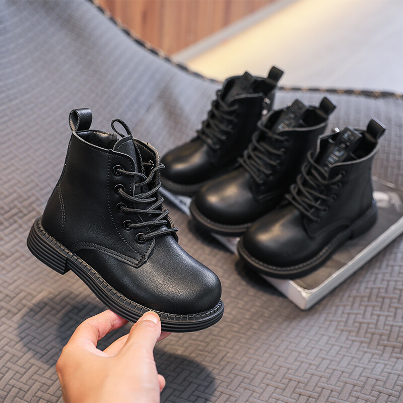 2024 Нова мода кожени ботуши за момичета Прости нехлъзгащи се детски кожени детски ботуши за момчета, ретро, универсални, меки