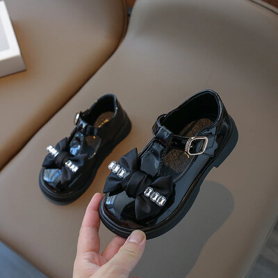 Uued tüdrukute T-rihmaga kingad Rhinestone nahast kingad Laste Oxfordi kingad Laste mustad pandlaga rihmaga kleidikingad libisemiskindlad