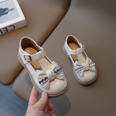 Uued tüdrukute T-rihmaga kingad Rhinestone nahast kingad Laste Oxfordi kingad Laste mustad pandlaga rihmaga kleidikingad libisemiskindlad