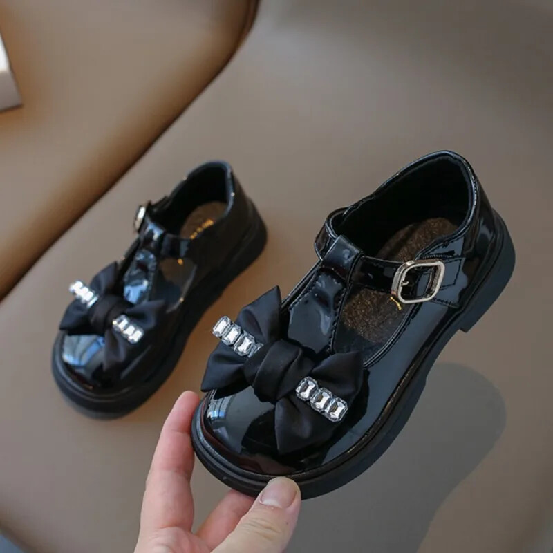 Uued tüdrukute T-rihmaga kingad Rhinestone nahast kingad Laste Oxfordi kingad Laste mustad pandlaga rihmaga kleidikingad libisemiskindlad