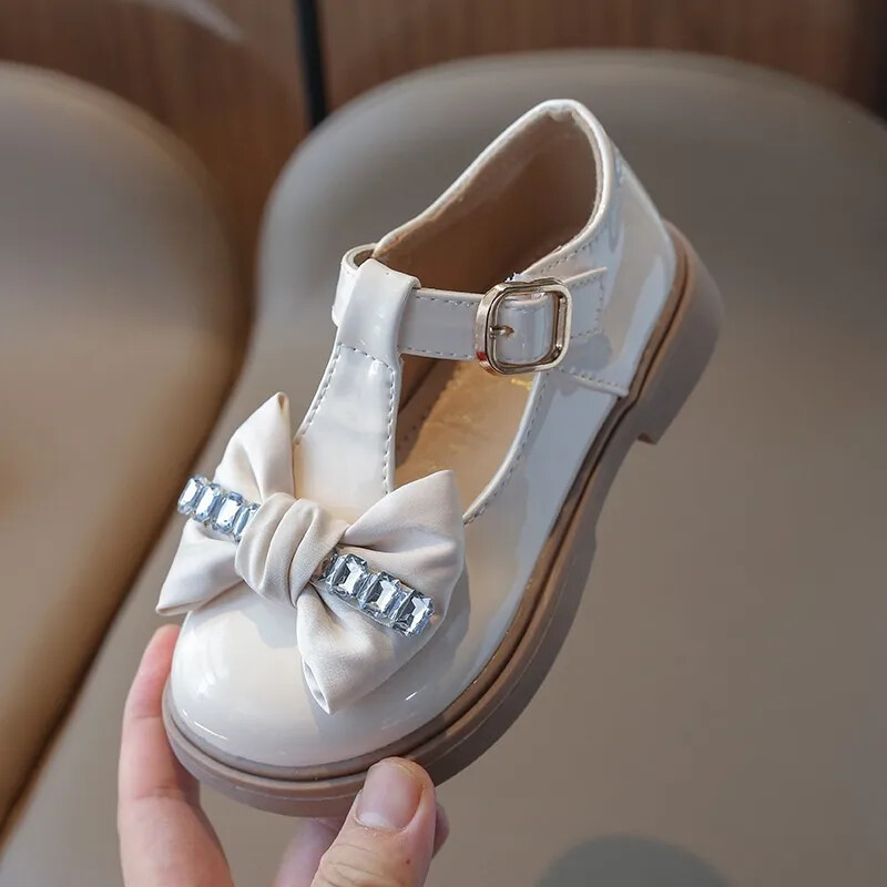 Uued tüdrukute T-rihmaga kingad Rhinestone nahast kingad Laste Oxfordi kingad Laste mustad pandlaga rihmaga kleidikingad libisemiskindlad