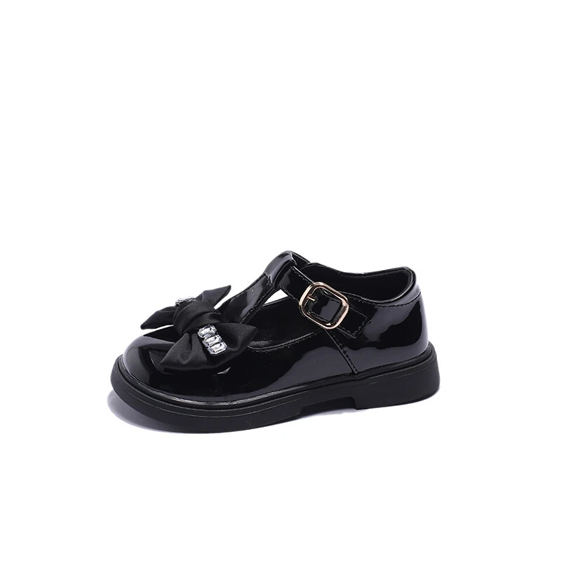 Uued tüdrukute T-rihmaga kingad Rhinestone nahast kingad Laste Oxfordi kingad Laste mustad pandlaga rihmaga kleidikingad libisemiskindlad