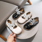 Dječje kožne cipele za 2024. Luksuzne cipele princeze s leptirima od kamenčića za djevojčice Modne slatke sjajne dječje cipele za vjenčanje