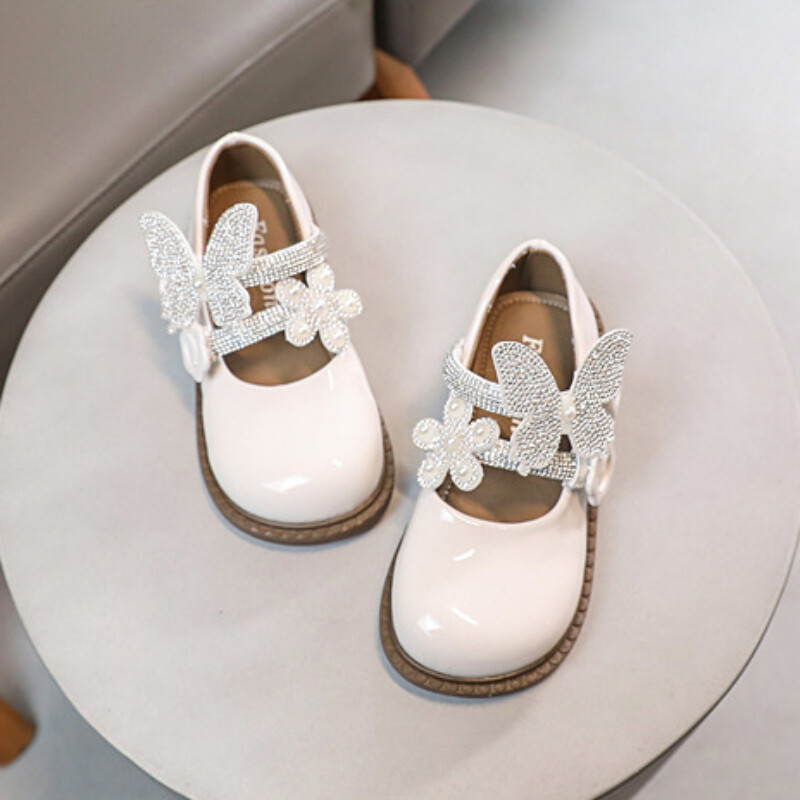 Dječje kožne cipele za 2024. Luksuzne cipele princeze s leptirima od kamenčića za djevojčice Modne slatke sjajne dječje cipele za vjenčanje
