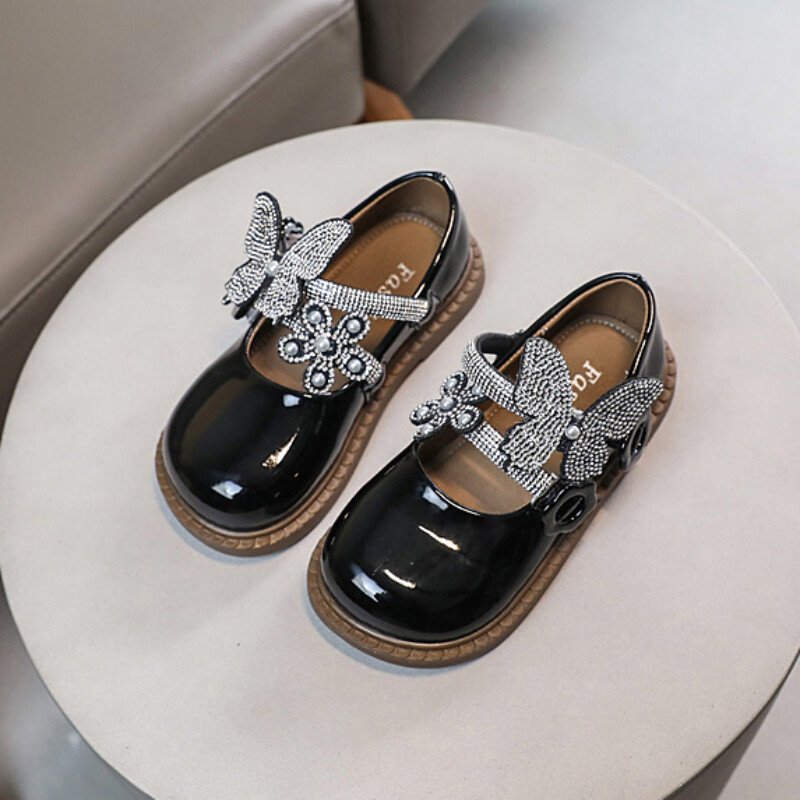 Dječje kožne cipele za 2024. Luksuzne cipele princeze s leptirima od kamenčića za djevojčice Modne slatke sjajne dječje cipele za vjenčanje