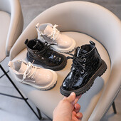 Laste poolsaapad 2024. aasta sügisene poiste lakknahast kingad Briti stiilis tüdrukute kingad Moodsed väikelaste libisemiskindlad lumesaapad