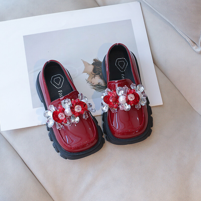 Pearl Water Diamond Pantofi din piele pentru fete, primăvară, toamnă, în aer liber, PU, prințesă, pantofi din piele, mărimea 26-36, sandale de femeie