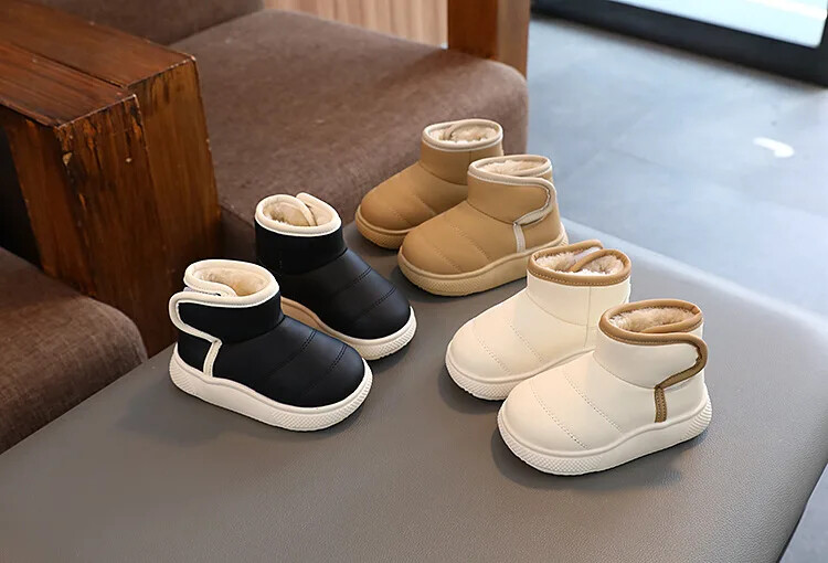 Cizme scurte pentru copii Cizme cu cârlig și buclă pentru copii Cizme casual din piele anti-alunecare Băieți Fete Cizme groase și calde de pluș Simplu Iarna 2024 Nou