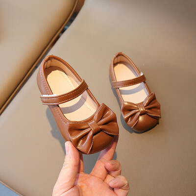 Dječje kožne cipele Sweet Bow Girl Princess s plitkim ustima, nove jeseni 2024.