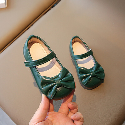 Dječje kožne cipele Sweet Bow Girl Princess s plitkim ustima, nove jeseni 2024.