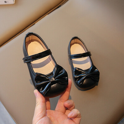 Dječje kožne cipele Sweet Bow Girl Princess s plitkim ustima, nove jeseni 2024.