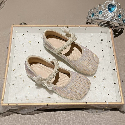 Pantofi pentru copii Pantofi de prințesă cu strasuri pentru fetiță Pantofi Mary Jane cu fundă Pantofi de piele eleganti pentru copii Pantofi de cristal cu talpă moale Zapatos Para Niños