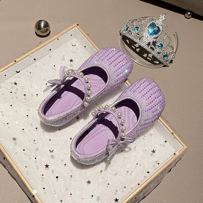 Pantofi pentru copii Pantofi de prințesă cu strasuri pentru fetiță Pantofi Mary Jane cu fundă Pantofi de piele eleganti pentru copii Pantofi de cristal cu talpă moale Zapatos Para Niños