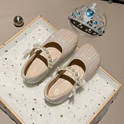 Pantofi pentru copii Pantofi de prințesă cu strasuri pentru fetiță Pantofi Mary Jane cu fundă Pantofi de piele eleganti pentru copii Pantofi de cristal cu talpă moale Zapatos Para Niños