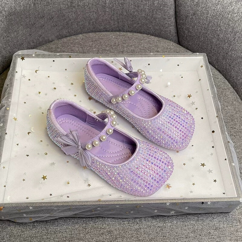 Pantofi pentru copii Pantofi de prințesă cu strasuri pentru fetiță Pantofi Mary Jane cu fundă Pantofi de piele eleganti pentru copii Pantofi de cristal cu talpă moale Zapatos Para Niños