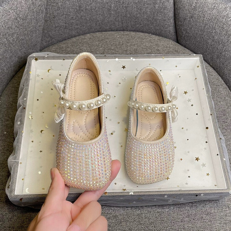 Pantofi pentru copii Pantofi de prințesă cu strasuri pentru fetiță Pantofi Mary Jane cu fundă Pantofi de piele eleganti pentru copii Pantofi de cristal cu talpă moale Zapatos Para Niños