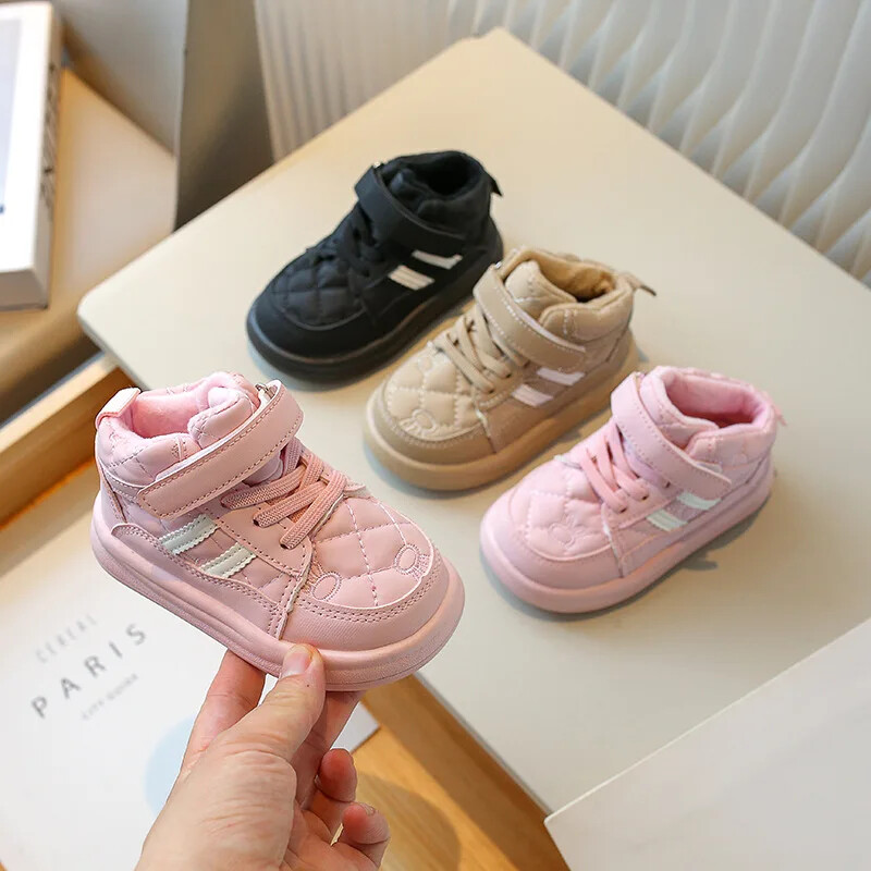 Lastele karusnahaga lumesaapad Poisid Tüdrukud Soojad puuvillased saapad Retro Stripe 2024 Talv Uus mood Laste Lühikesed Saapad Sport Stiil