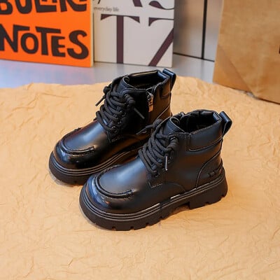 Cizme din piele pentru fete, moda toamna 2023, cizme pentru copii, antiderapante, pentru copii, școală, copii, băieți, cu vârf rotund, cu fermoar lateral