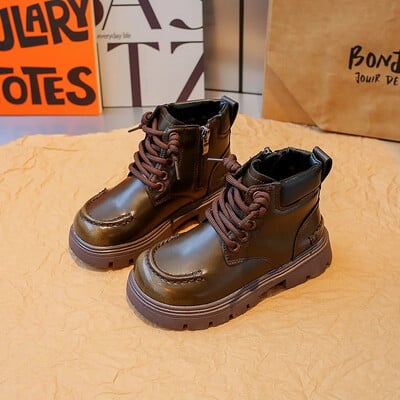 Cizme din piele pentru fete, moda toamna 2023, cizme pentru copii, antiderapante, pentru copii, școală, copii, băieți, cu vârf rotund, cu fermoar lateral