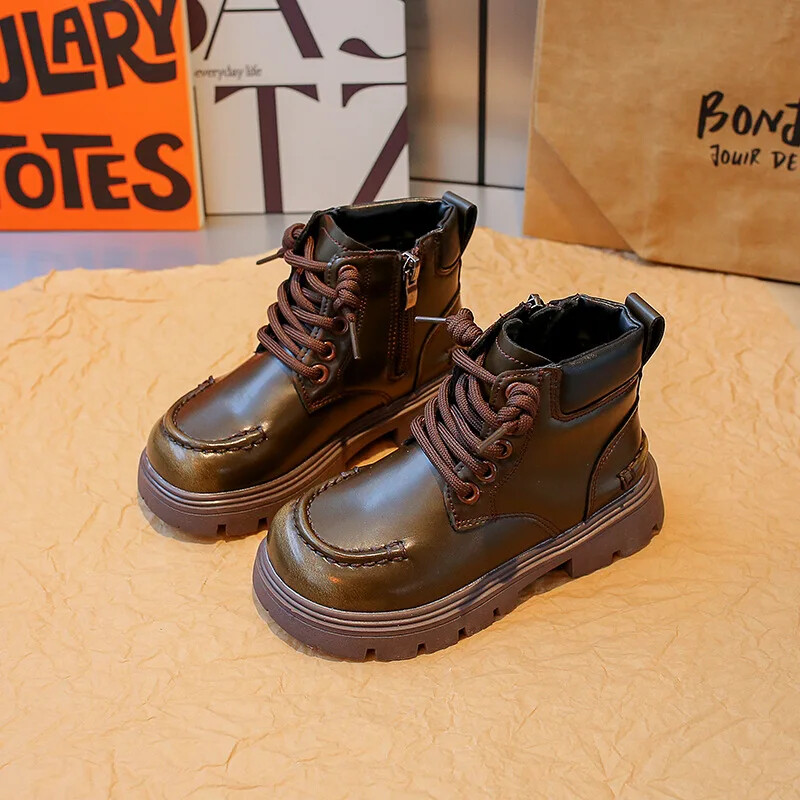 Cizme din piele pentru fete, moda toamna 2023, cizme pentru copii, antiderapante, pentru copii, școală, copii, băieți, cu vârf rotund, cu fermoar lateral