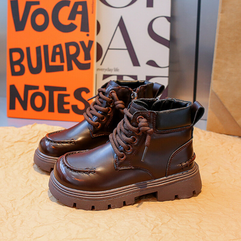 Cizme din piele pentru fete, moda toamna 2023, cizme pentru copii, antiderapante, pentru copii, școală, copii, băieți, cu vârf rotund, cu fermoar lateral
