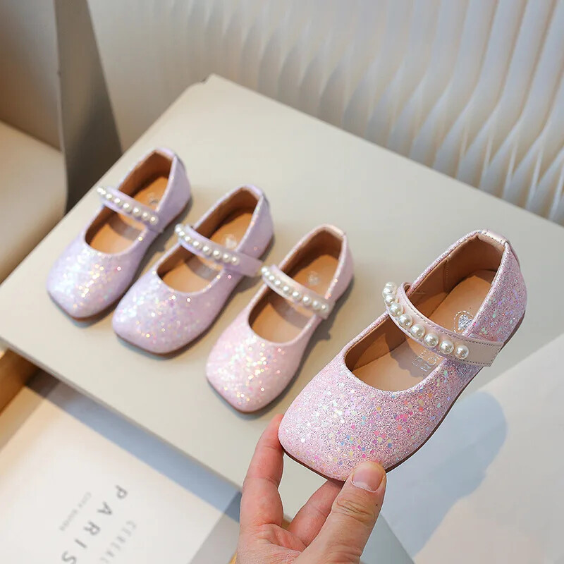 Pantof Nou Copii Piele Dulci Paiete Perla Copii Pantofi Printesa Primavara Toamna Copii Eleganti Petrecere Nunta Pantofi Plati Single